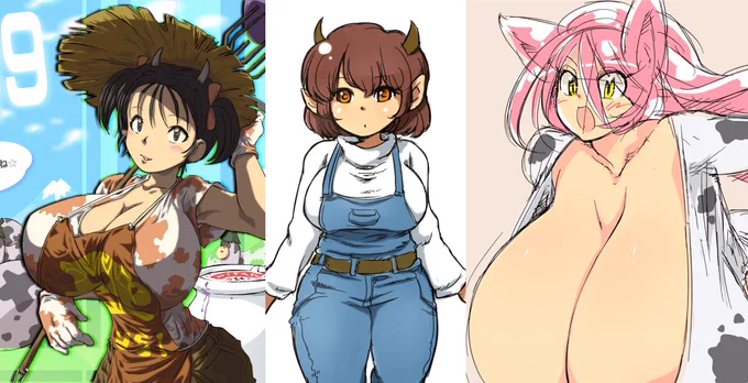 スキ美、シモモ、Milkcat
#自キャラ初描きと現在 