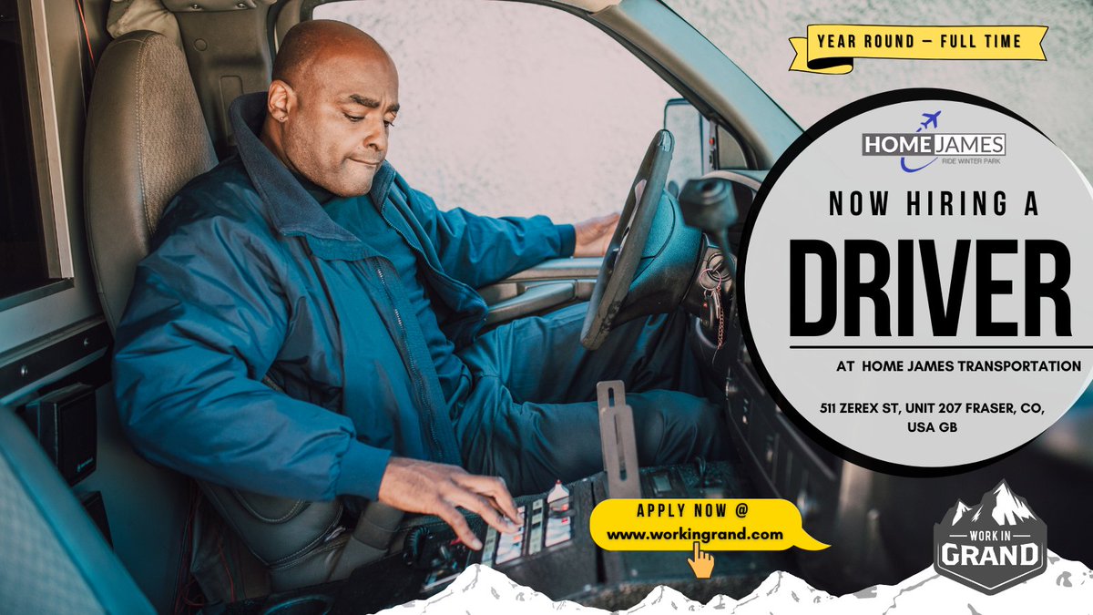 WorkInGrand's tweet photo. Home James Transportation is hiring a #Driver as a full-time employee

#Applynow at @WorkInGrand  -  https://t.co/70VKtpjrGw

#Drivers #Driversjob #WorkInGrand #job #Fulltimejob #berthoudpass #justthetip #homejames #ridewinterpark #ridehj #ridewp #homejames #byerspeak #fulltime https://t.co/WdDe8ZUW4U