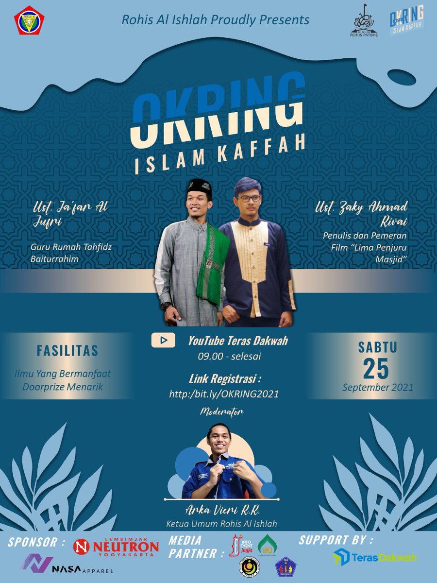 RohisAlIshlah's tweet photo. 🍁Assalamualaikum semua🍁
.
Gimana nih sobat? udah ada persiapan untuk ikutan OKRING 2021 besok? 🤔
.
pastinya udah doong hihi 😁
.
So, jangan sampai ketinggalan yaa 🙌🏻
.
jangan lupa untuk mengisi form nya juga 😉
https://t.co/J9q6H26S6q https://t.co/P4yGf8JXac