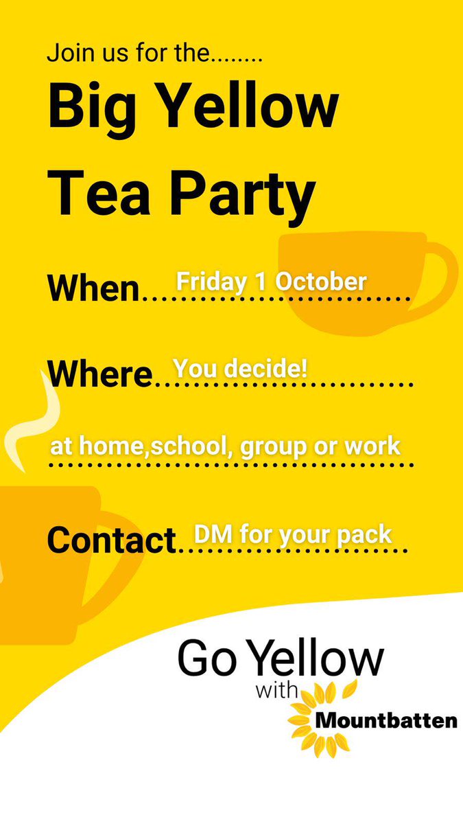 Go Yellow! We have serval community groups, corporate supporters and individuals taking part – Thank you 💛
Make sure you take a look at our charity shop window displays at Mountbatten; Romsey, Weeke, Hedge End, West End and Shirley. Sign up here bit.ly/3CNdFkV☕🍰