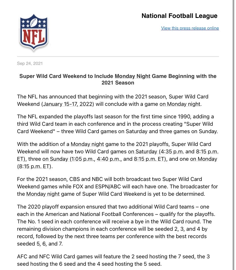 Super Wild Card Weekend to include Monday night game