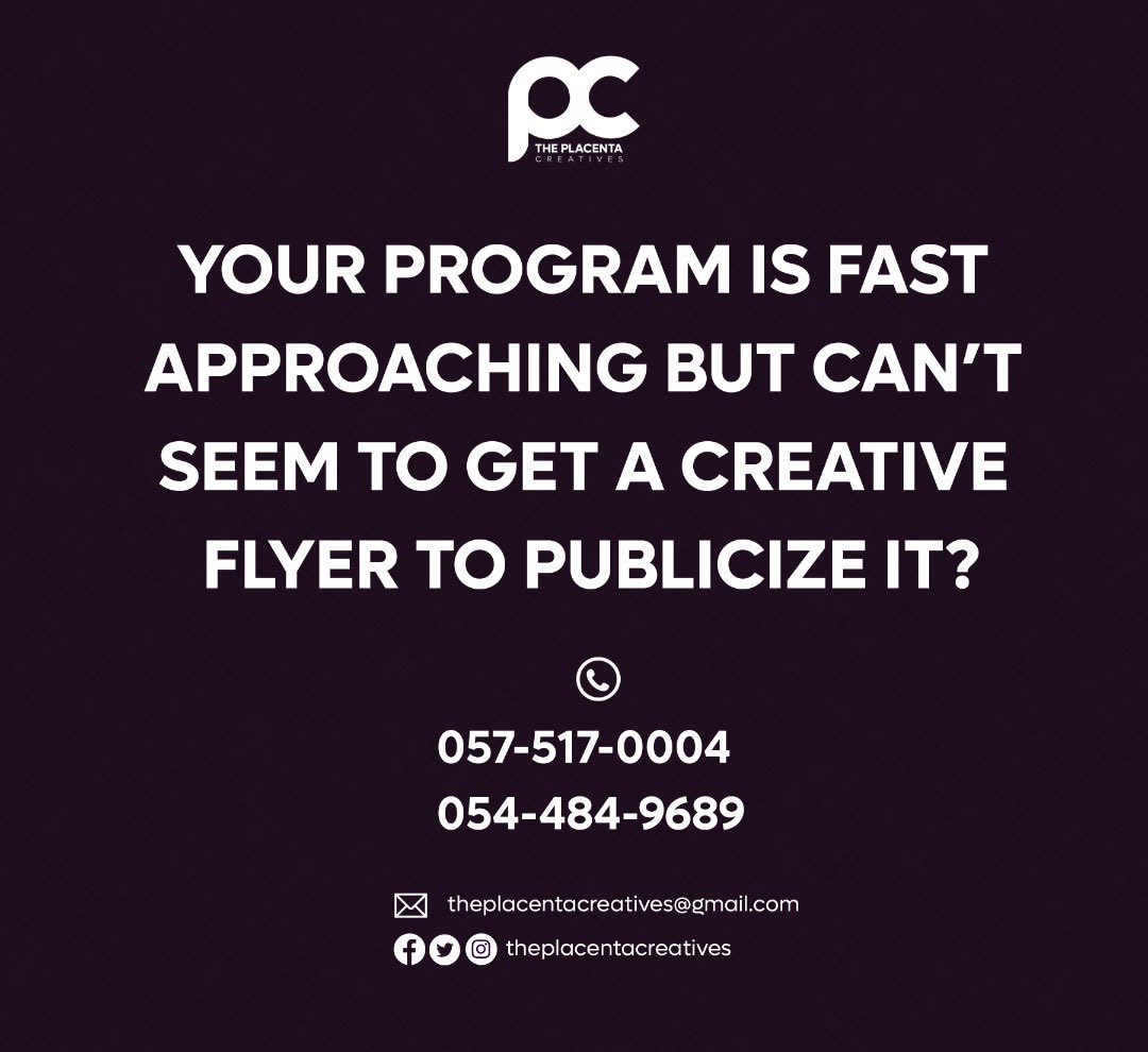EhoenamA's tweet photo. Wanna start a business? Do you need a flier for it? Or need flier for any event at all? Don’t worry😊😁, Placenta Creatives is here to sort out all your designs problems.
With Placenta Creatives, you’re assured of great designs.
#ThePlacentaCreatives #SupportandWear https://t.co/mI0WCOeDec