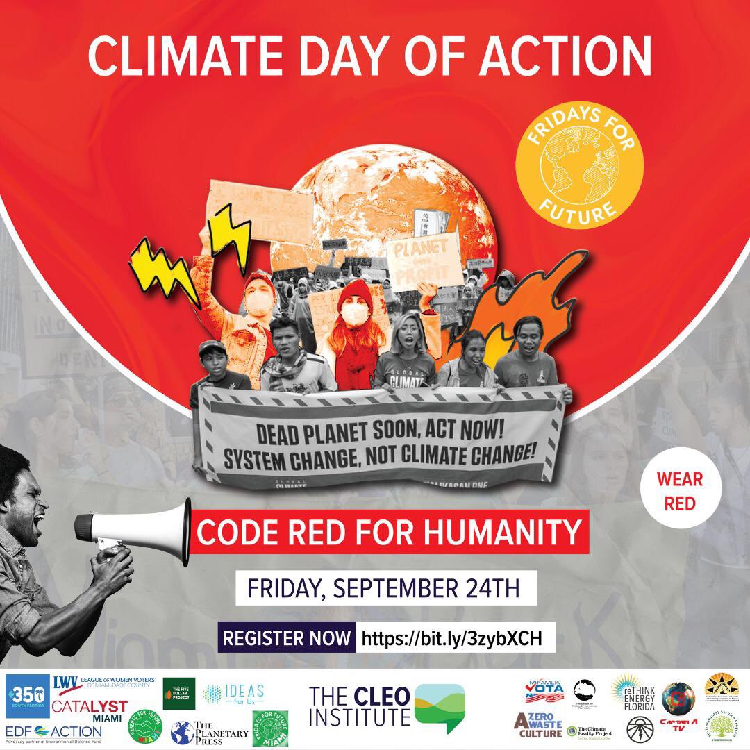 Yoca1000's tweet photo. WEAR RED🟥 & use you social media channels to voice🗣📣 support for change! If you are in #Miami, #Orlando, #Tampa or Tallahassee join us @CLEOInstitute!
Use HT #rage4climate & #uprootthesystem. https://t.co/kieLsjInhD