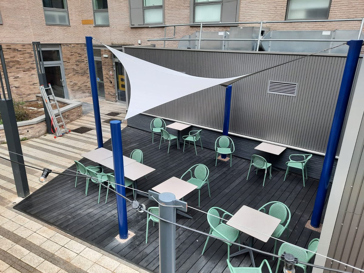 This weeks completed project - a shade sail canopy to top off the West Wing courtyard renovation at Cardiff University #shadesail #fabriccanopy