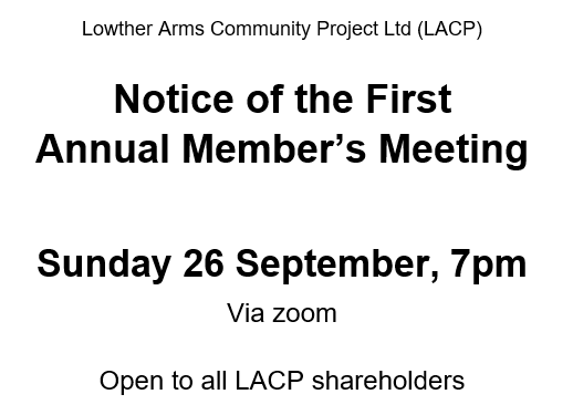 arms_lowther's tweet photo. Don't forget !
It's our First Annual Members' Meeting (via zoom)
Sun 26 Sep 7pm
Open to all LACP Shareholders.
Email us for details: lacpshareholders@outlook.com https://t.co/loTvwjljdX