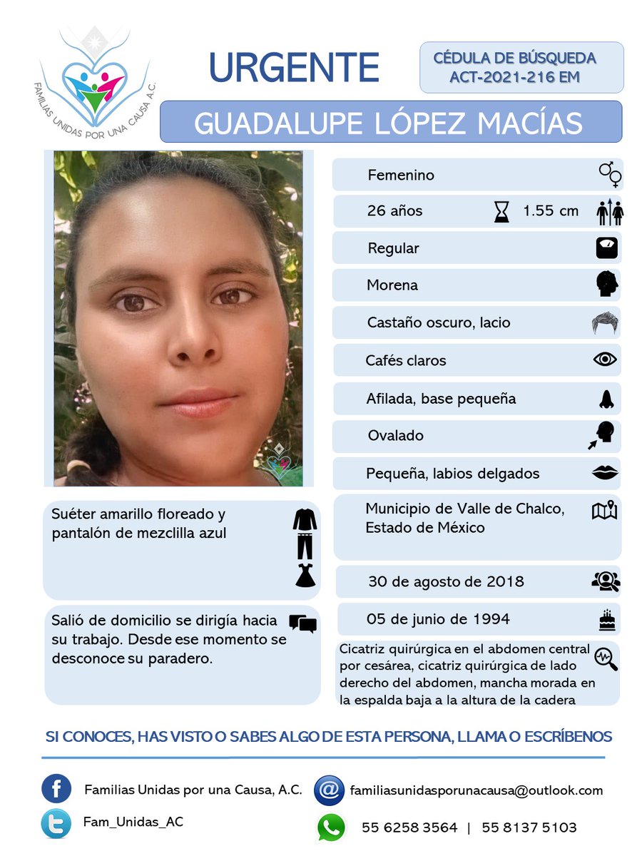 Fam_Unidas_AC's tweet photo. SERVICIO A LA COMUNIDAD
Hoy Guadalupe López Macías se transmite en Canal 5 en servicios a la comunidad. Su familia la espera en casa. Atentos y aporta información AYÚDANOS A ENCONTRARLA @Martha71730987 @elizamarmar @reyeslourdes  @AleksMerher @botDesaparecidx @AngelaCedeno_PI https://t.co/bPbCs6j6d5