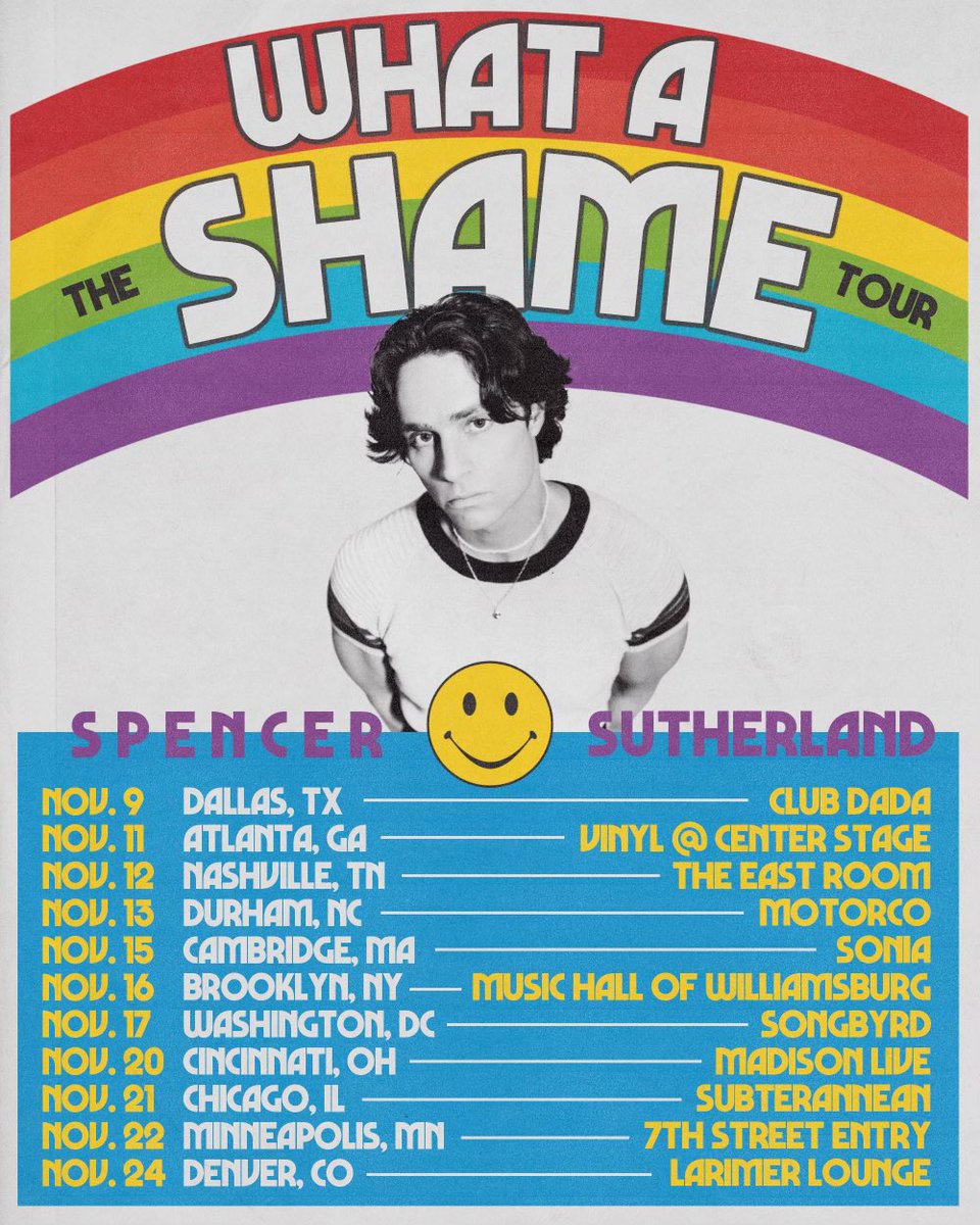 spencermusic's tweet photo. Im so UNBELIEVABLY EXCITED to announce “The What A Shame Tour” ON SALE MONDAY 10am local! ❤️‍🔥🌈
Text me: 818-408-4487 to let me know where I’ll be seeing you! https://t.co/yEKfaomZ8w