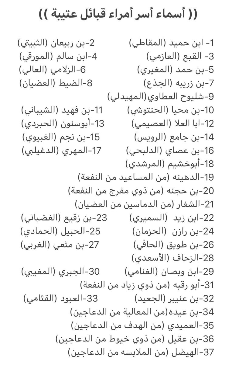 OTIBA_2030's tweet photo. أسماء أسر أمراء قبائل #عتيبة

#روق #برقا https://t.co/m6OboAdMdY