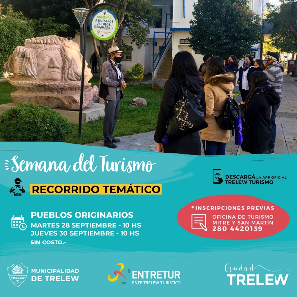 ciudad_trelew's tweet photo. 📆En la #SemanaDelTurismo, y con la premisa "Turismo para un crecimiento inclusivo", te invitamos a disfrutar de la ciudad a través de dos actividades gratuitas:
🚶Recorrido temático #PueblosOriginarios
🚶Visitas guiadas por el casco histórico de #Trelew
(+) https://t.co/BEmzQhjYE6