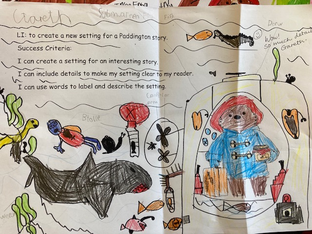 longniddryps's tweet photo. Creating a new & exciting setting for Paddington gave P3/4 lots of opportunities this week to discuss & share ideas & creativity. Exciting new adventures coming soon @Paddingtonbear! #Abearcalledpaddington #childrenwriting https://t.co/GRUylqPFCz