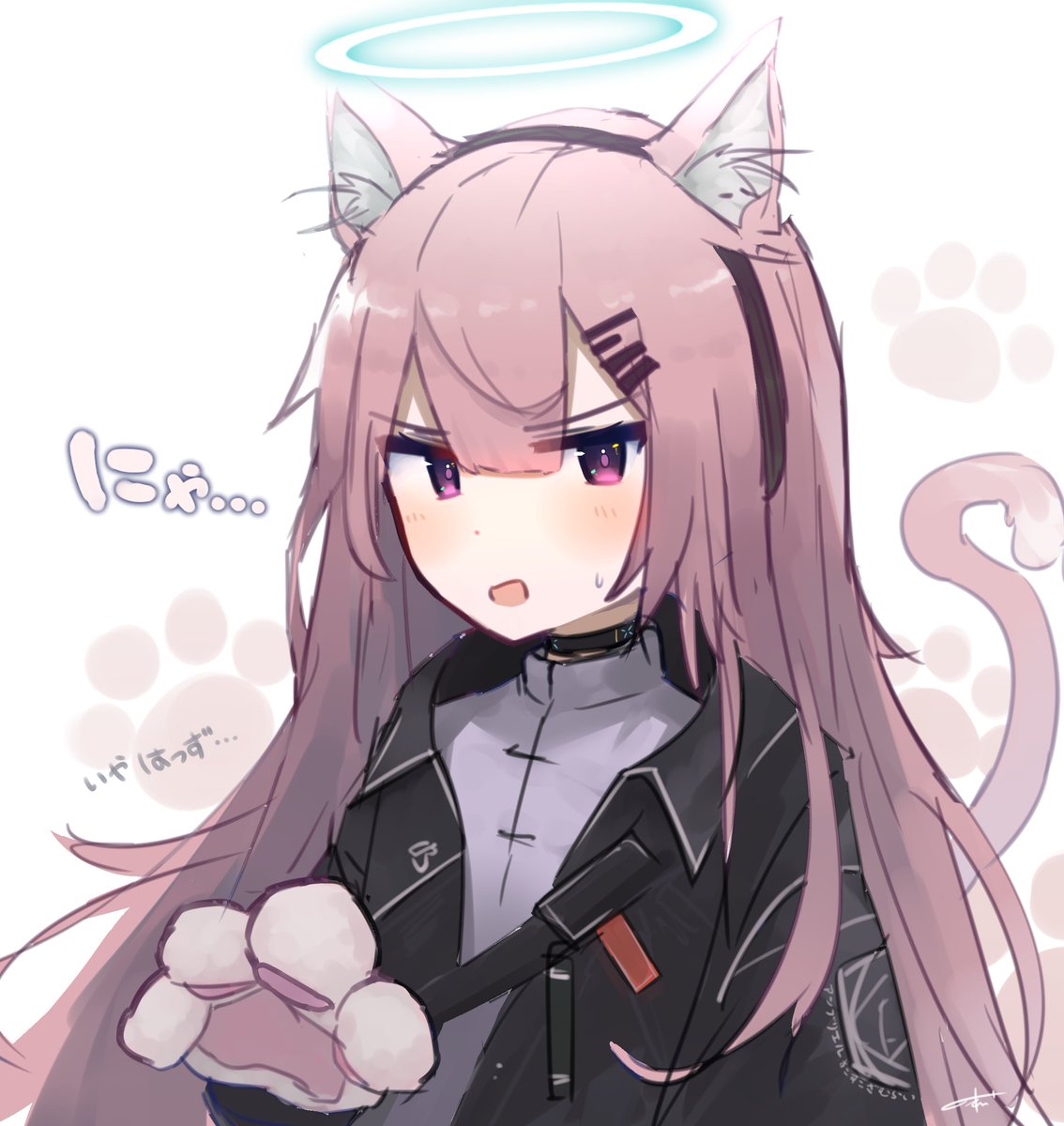 1girl animal ears animal hands solo tail halo cat ears  illustration images