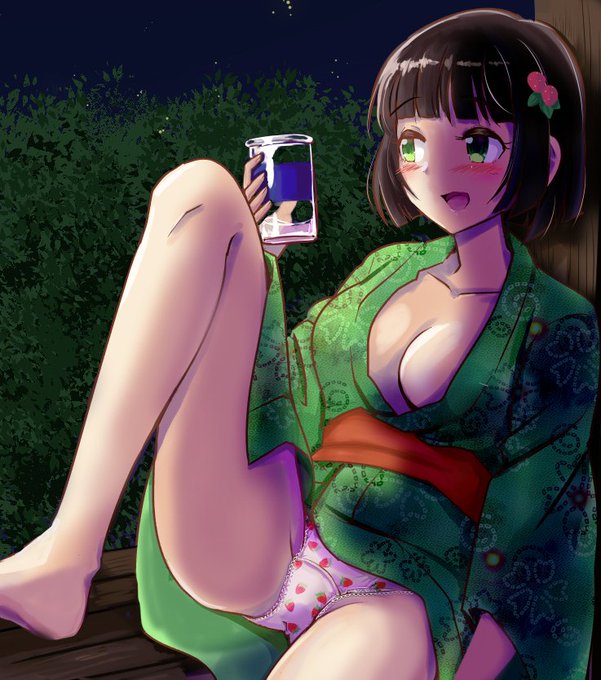 もう夏も終わりですが、縁側で夕涼みをしているセイカさん、らくがき 