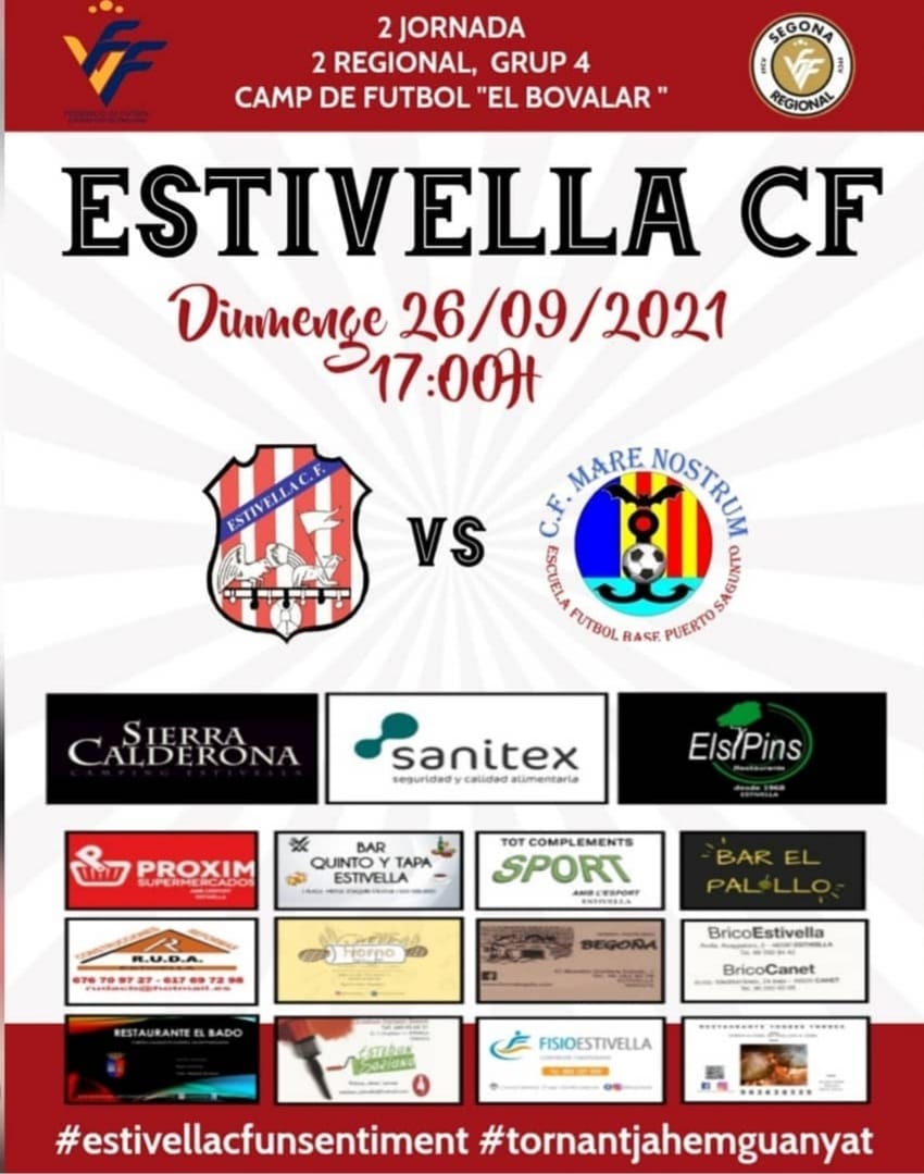 EstivellaCF's tweet photo. 📣TORNA LA LLIGA AL BOVALAR 📣

• JORNADA 2
• SEGONA REGIONAL, GRUP 4

📆 26-09-2021

⏰ 17:00

🆚️ CF MARE NOSTRUM 

🏟 CAMP DE FUTBOL " EL BOVALAR "

VOS ESPEREM AFICIÓ!!

AMUNT ESTIVELLA!!

#estivellacfunsentiment 
#tornantjahemguanyat 

🔴⚪⚫ https://t.co/auArf6WxTX