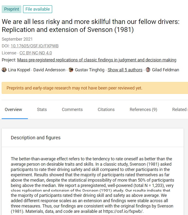 Gilad Feldman Giladfeldman Fediscience Org New Preprint We Are All Less Risky Amp More Skillful Than Our Fellow Drivers Replication Amp Extension Of Svenson 1981 Fun Little Replication With Amazing Jedilab Liu Linakoppel Gilad Feldman Giladfeldman Fediscience Org New Preprint We Are All Less Risky Amp More Skillful Than Our Fellow Drivers Replication Amp Extension Of Svenson 1981 Fun Little Replication With Amazing Jedilab Liu Linakoppel