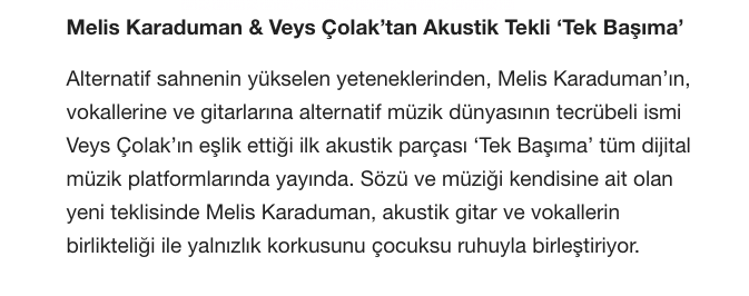 Geçtiğimiz günlerde <a href="/MeliisKaraduman/">Melis Karaduman</a> ve <a href="/VeysColak/">Veys Colak</a> ortaklığında çıkan "Tek Başıma" Hürriyet Mahmure'dec <a href="/justmusicboxweb/">justmusicbox</a>'in bu haftaki köşesinin konuğuydu.

Yazının tamamına göz atmak için:
hurriyet.com.tr/mahmure/yazarl…