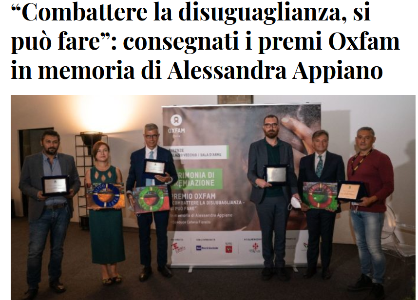 OxfamItalia's tweet photo. “Combattere la #disuguaglianza, si può fare”: consegnati i premi #Oxfam in memoria di Alessandra Appiano  - via @fattoquotidiano https://t.co/WrCEwL4wyH https://t.co/YmXahxXd1X