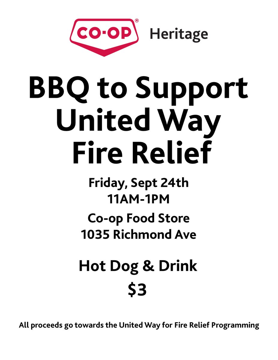 HeritageCoopLtd's tweet photo. A BBQ to raise funds for the United Way Fire Relief will be hosted at our Brandon Food Store today https://t.co/KREaM9Kc3U