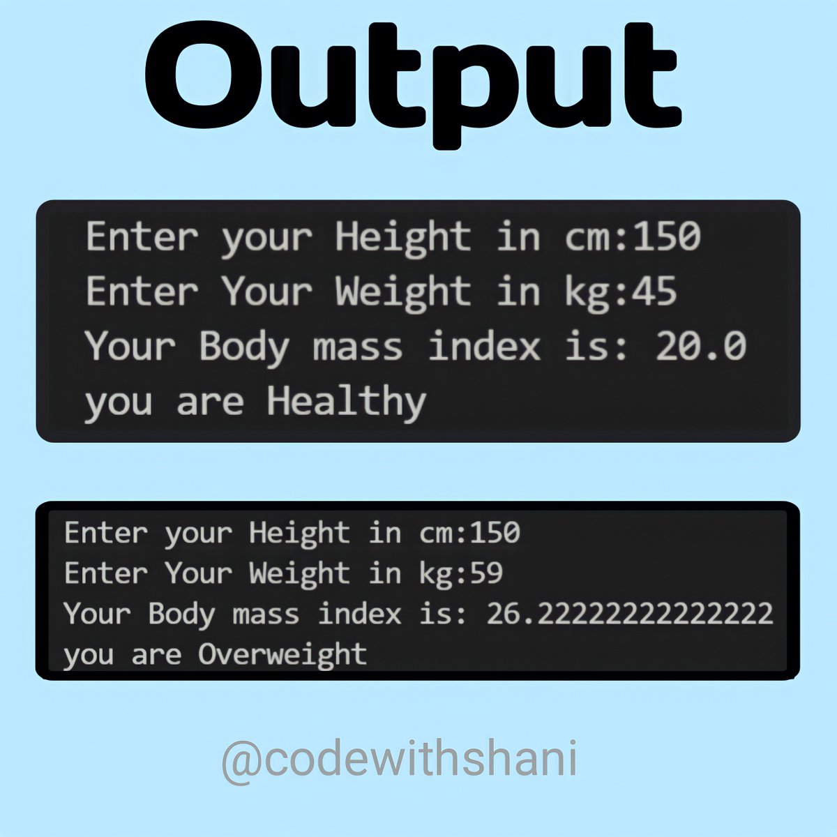 shaniprocoder's tweet image. Build Your Own BMI Calculator Using Python
.
.
#codewithshani #python #coder