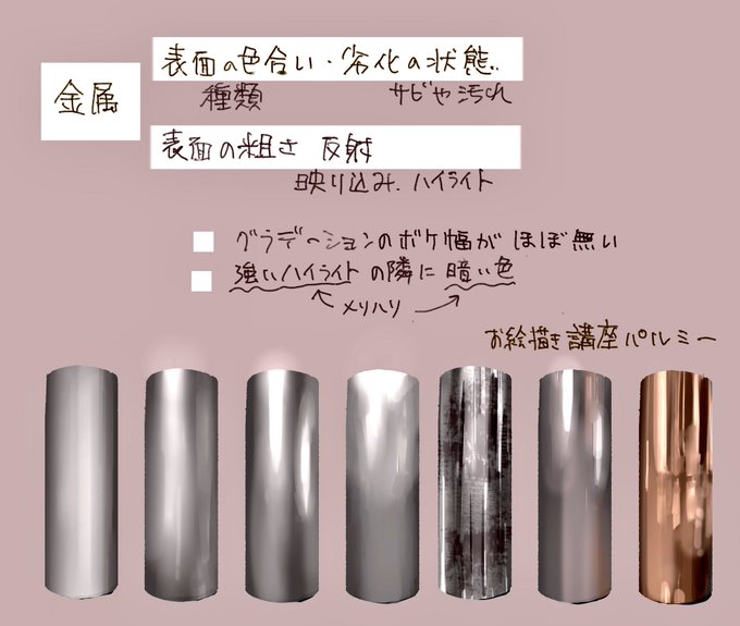 昨日描いたクヌート殿下の鉄の仮面がわからなすぎてhow to金属の世界をのぞいてみました
反射光ってなんや…まずは球と円柱の影を学んでからの方が良いかも
一歩ずつって感じだけど金属は心が踊るなぁ

お絵描き講座パルミー様・まさるドット子様の動画、イラスト・マンガ描き方ナビ様より
 #日々描く 