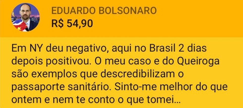 J_LIVRES's tweet photo. O deputado Eduardo Bolsonaro diz que está com Covid.  É o 3° da comitiva presidencial que
esteve em Nova York a ser  contaminado pelo vírus. Mesmo assim, segue em sua toada contra medidas sanitárias. A ministra Tereza Cristina (Agricultura) tb está infectada. 
#2ForaBolsonaro https://t.co/EGRevJr6H6
