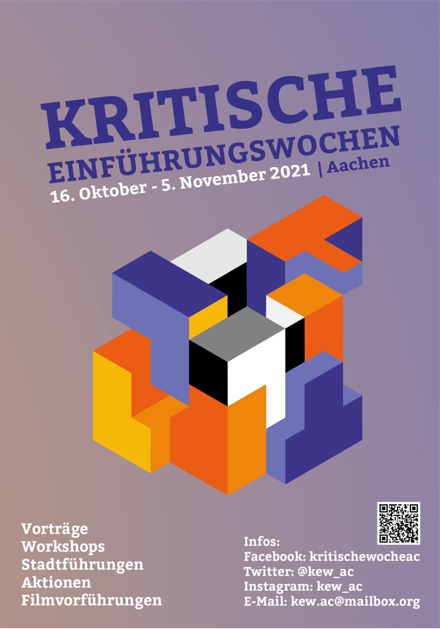 ac_kew's tweet photo. Im Oktober starten wieder unsere Kritischen Einführungswochen!
Das Programm ist vielseitig und umfasst Vorträge, Workshops, Stadtführungen, Aktionen und Filmvorführungen.
Schaut vorbei, ob online oder in Präsens, für jede:n ist etwas dabei ;) https://t.co/KiMri3PgiZ