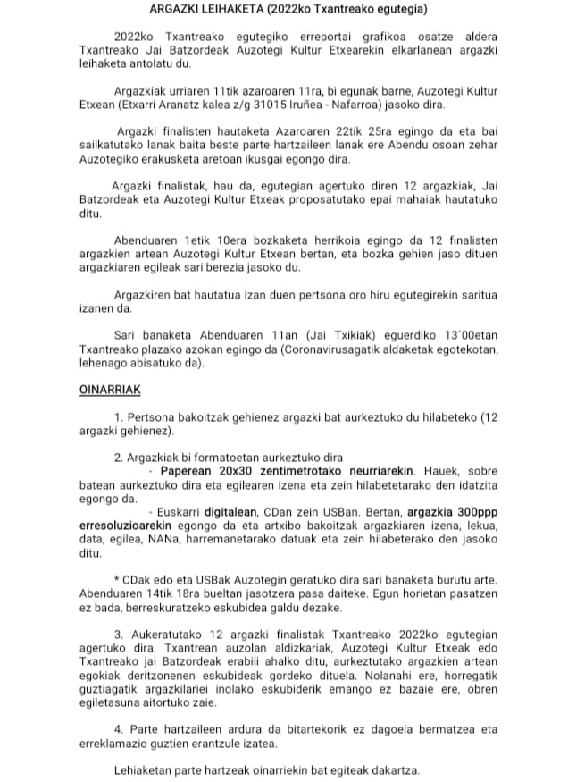 eztandatx's tweet photo. ARGAZKI LEHIAKETA|

2022ko egutegirako argazki lehiaketa martxan dago!! @auzotegi eta @TBatzordea -ri galdetu informazio gehio jasotzeko.

Ya está en marcha el concurso de fotografía para el calendario 2022 de la Txantrea. Para más información preguntar a @auzotegi ó @TBatzordea https://t.co/6fjvNcGWEn
