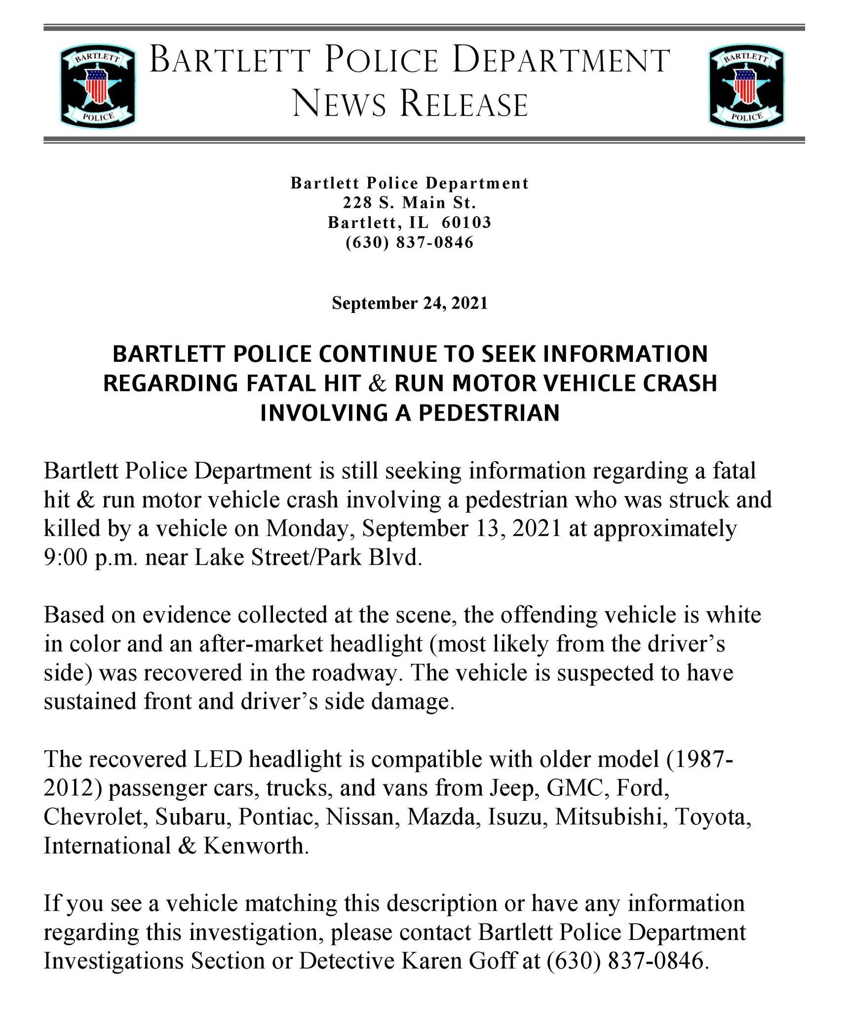Bartlett IL PD on Twitter "𝗕𝗔𝗥𝗧𝗟𝗘𝗧𝗧 𝗣𝗢𝗟𝗜𝗖𝗘 𝗖𝗢𝗡𝗧𝗜𝗡𝗨𝗘 𝗧𝗢 𝗦𝗘𝗘𝗞