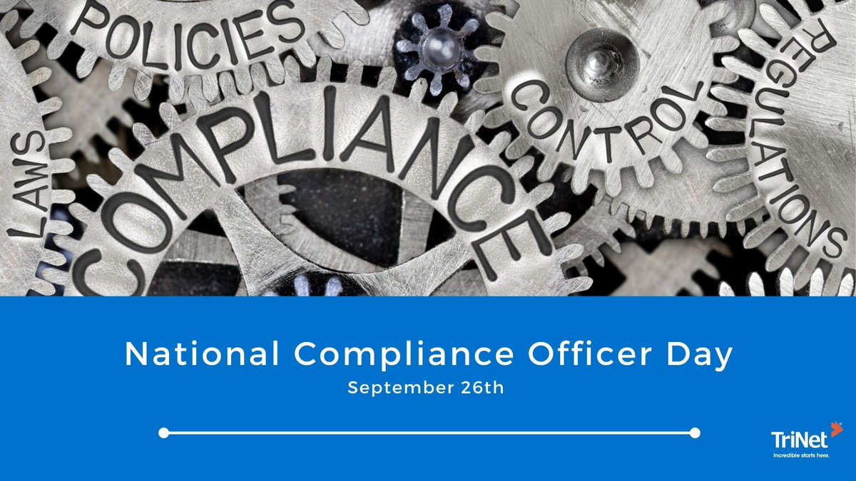 Here is to all the compliance professionals who support companies in staying compliant with regulations, policies &amp; procedures that ensure business is conducted ethically. A special shout out to the superheroes at TriNet who help our SMB customers. #ComplianceOfficerDay