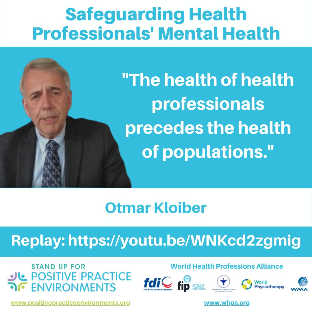 WHPAlliance's tweet image. &quot;The health of #healthprofessionals precedes the health of populations.&quot; Otmar Kloiber

buff.ly/3i30wfk

#positivepracticeenvironments