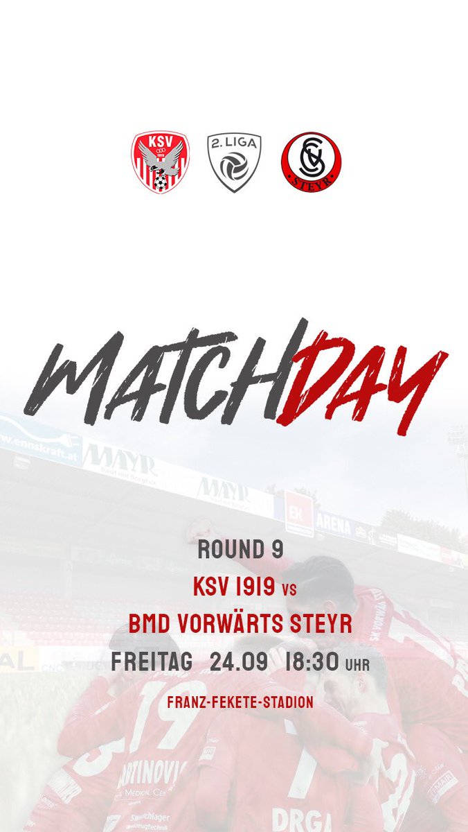 MATCHDAY 🔴⚪️⚔️⚽️💪

📺 Live/En directo ⬇️

laola1.at/de/ott/de-at/p…

#vamos #immervorwärts #steyr #keepgoing #LigaZwa #yes 

🏗 Design by #patprada