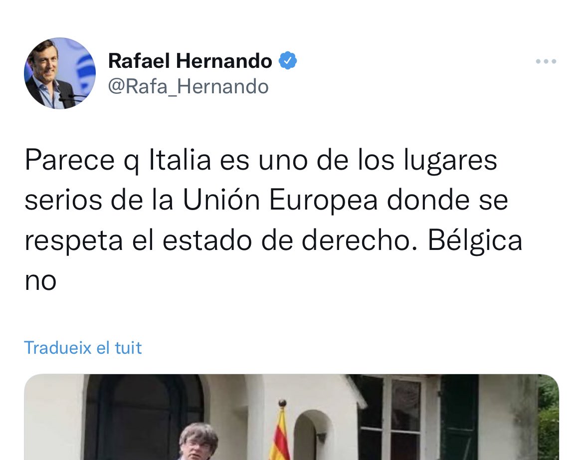jmangues's tweet photo. Puigdemont alliberat. Parece que Italia respeta el estado de derecho, Rafa. Un abrazo https://t.co/upaSsJ9idQ