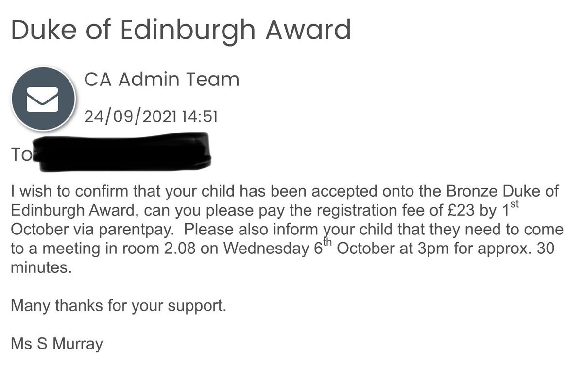 Over the moon about this wonderful opportunity. I applied for my child to take part in the #DukeOfEdinburghAward and it’s been accepted. Yay!  Today is a GOOD day 😍