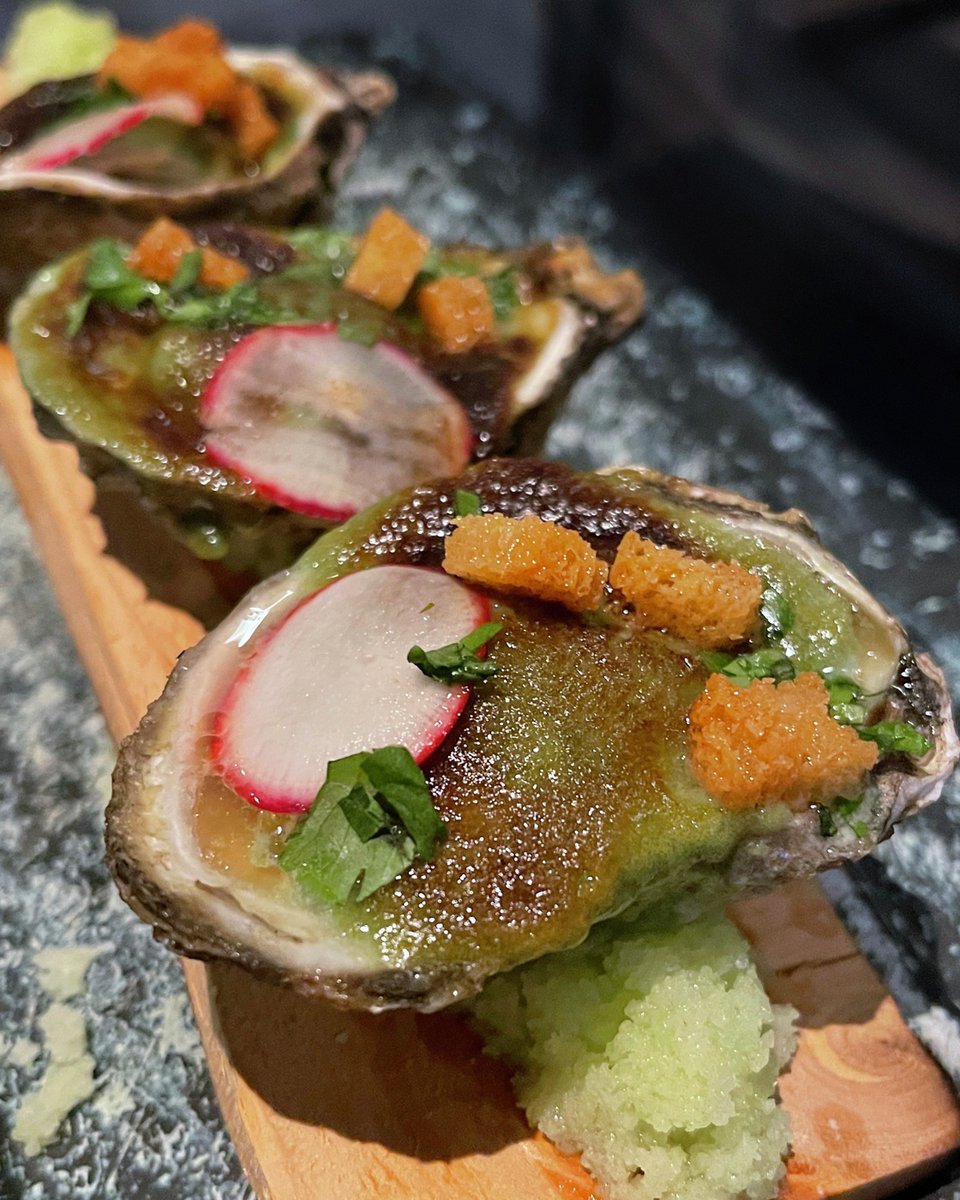 Simple oysters, transformed with miso wasabi and brioche. I'd eat a dozen of these every day if I could. Wait.. I have adult money... maybe I will! <a href="/triswoodlands/">TRIS</a> @chefaustinsimmons