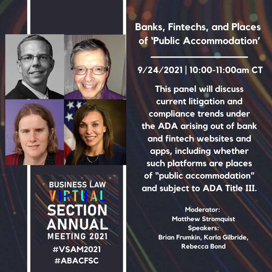ABABusLaw_CFSC's tweet photo. Explore ADA compliance trends for bank and #fintech websites this morning.
#VSAM2021 #ABACFSC https://t.co/IN6PK5J7jq