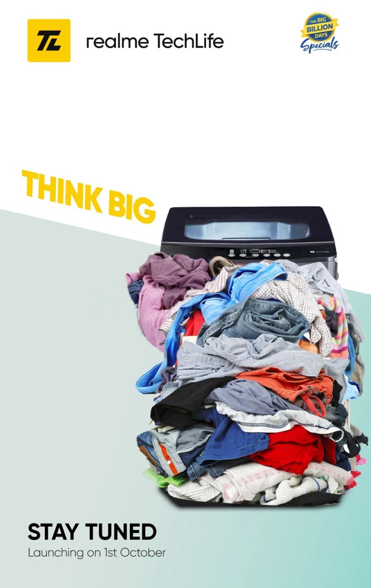 techynxt's tweet image. Realme Washing Machine Coming on 1st October.. 

#realme #realmeTechLife #realmewashingMachine #techbyte #FlipkartBigBillionDays