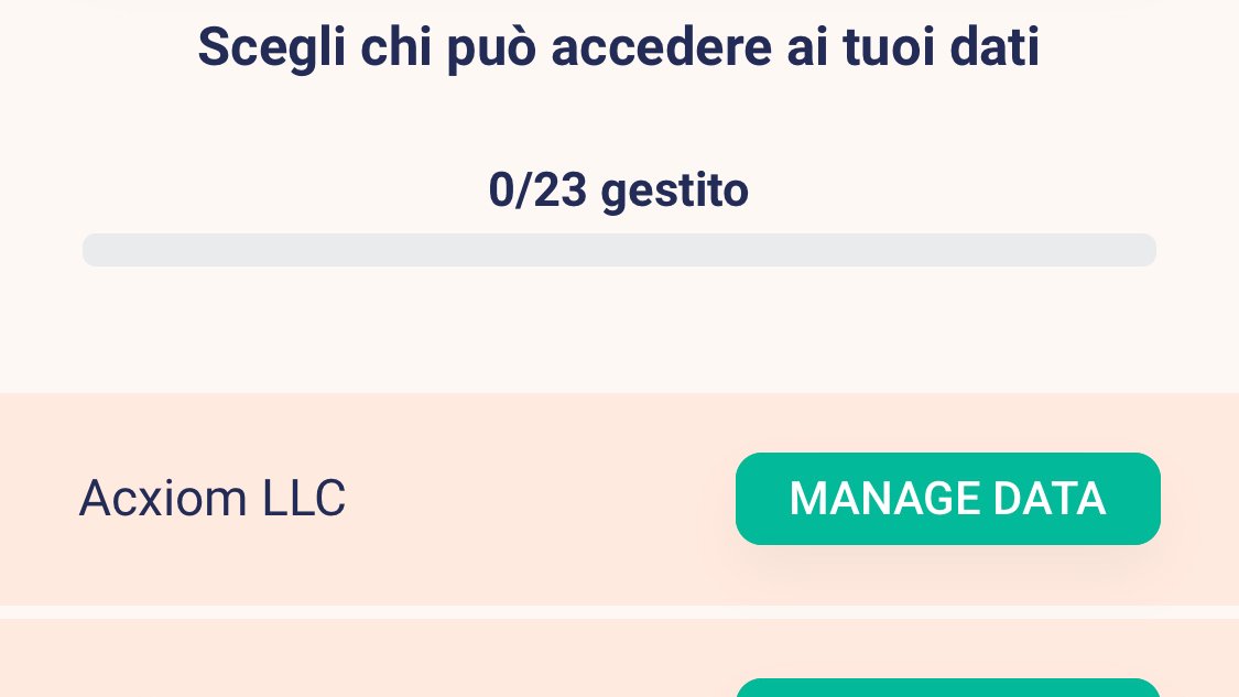 Gullisc's tweet photo. 23 aziende hanno i miei dati. Della maggior parte non conoscevo nemmeno il nome e ci sono tante che non uso da molto. Vederle concretamente stupisce anche chi conosce internet ed accorto sulla privacy. https://t.co/pFYbJpJth5 @data_rita https://t.co/lwTxKIy2TC