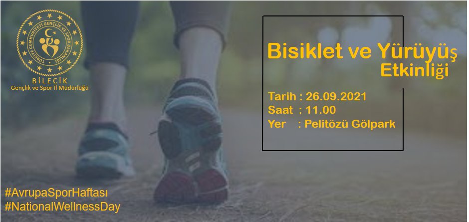 GSB_Bilecik's tweet photo. 📣 Bisiklet ve Yürüş Etkinliğinde buluşuyoruz!

📅 26.09.2021 / Pazar 
⌚️ 11.00
📍   Pelitözü Gölpark

❗️ 09.45’te İl Müdürlüğümüz önünden servis kaldırılacaktır.

@hisfed 
@EuropeanYouthEU
@EUDelegationTur
@ABBaskanligi
 
#AvrupaSporHaftası https://t.co/2jKHu6JktZ