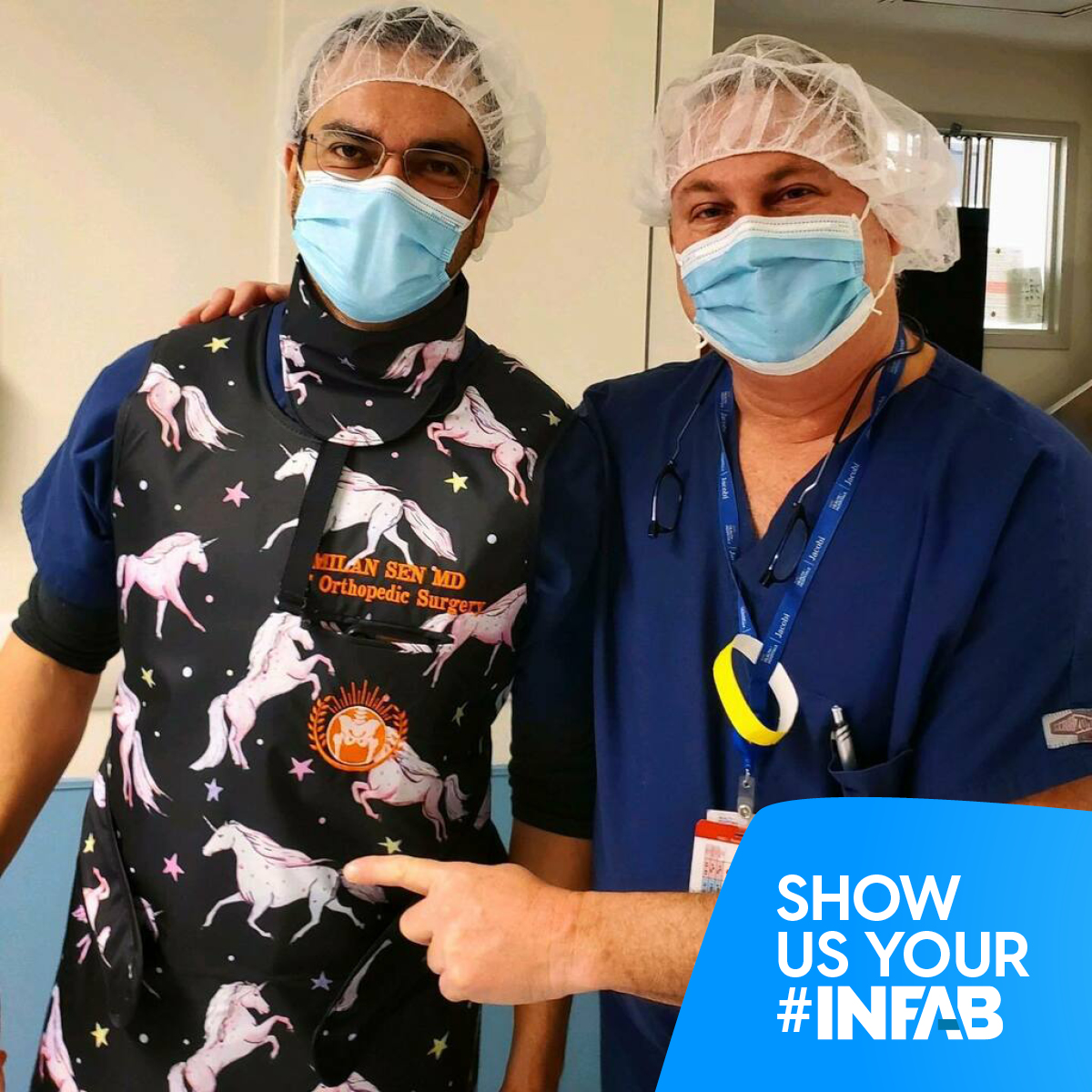 InfabCorp's tweet photo. @MilanSenMD your new INFAB lead-free Unicorn apron is a hit!
---
Send us a picture that we can post to our social channels showing off your lead, and you could be selected to be featured in one of our Friday posts. #leadapron #radiationprotection #infabcorp #orthopedictrauma https://t.co/Q4vG0q9Otn