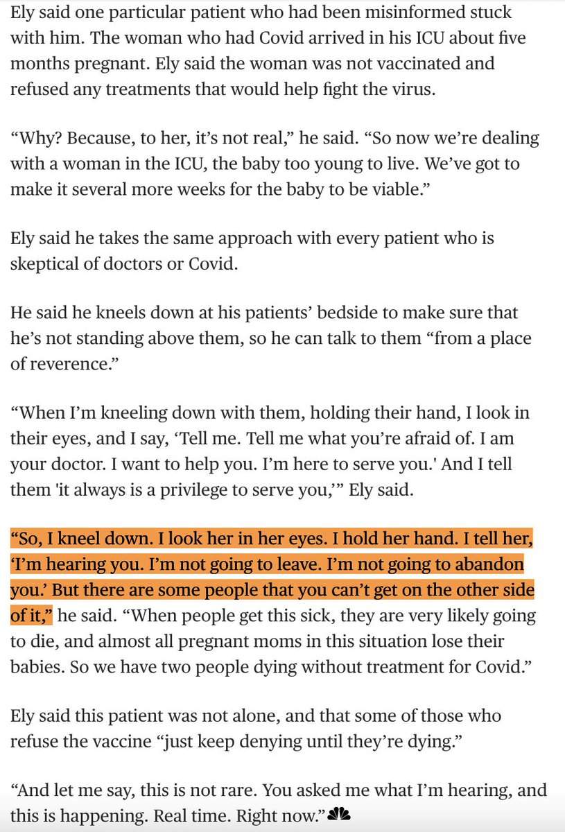 oneunderscore__'s tweet photo. A story from Vanderbilt ICU doctor Wes Ely, about a patient who is five months pregnant and refuses to be treated for COVID because "it's not real."

I can't stop thinking about it. https://t.co/1dh4d9SfVj