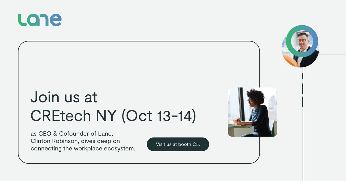 Lane is coming to @CREtech NY! 

Meet us in person, and learn how Lane can unlock the entire workplace ecosystem. 

Schedule a 1:1 session today! ow.ly/ixIY50Geqxd