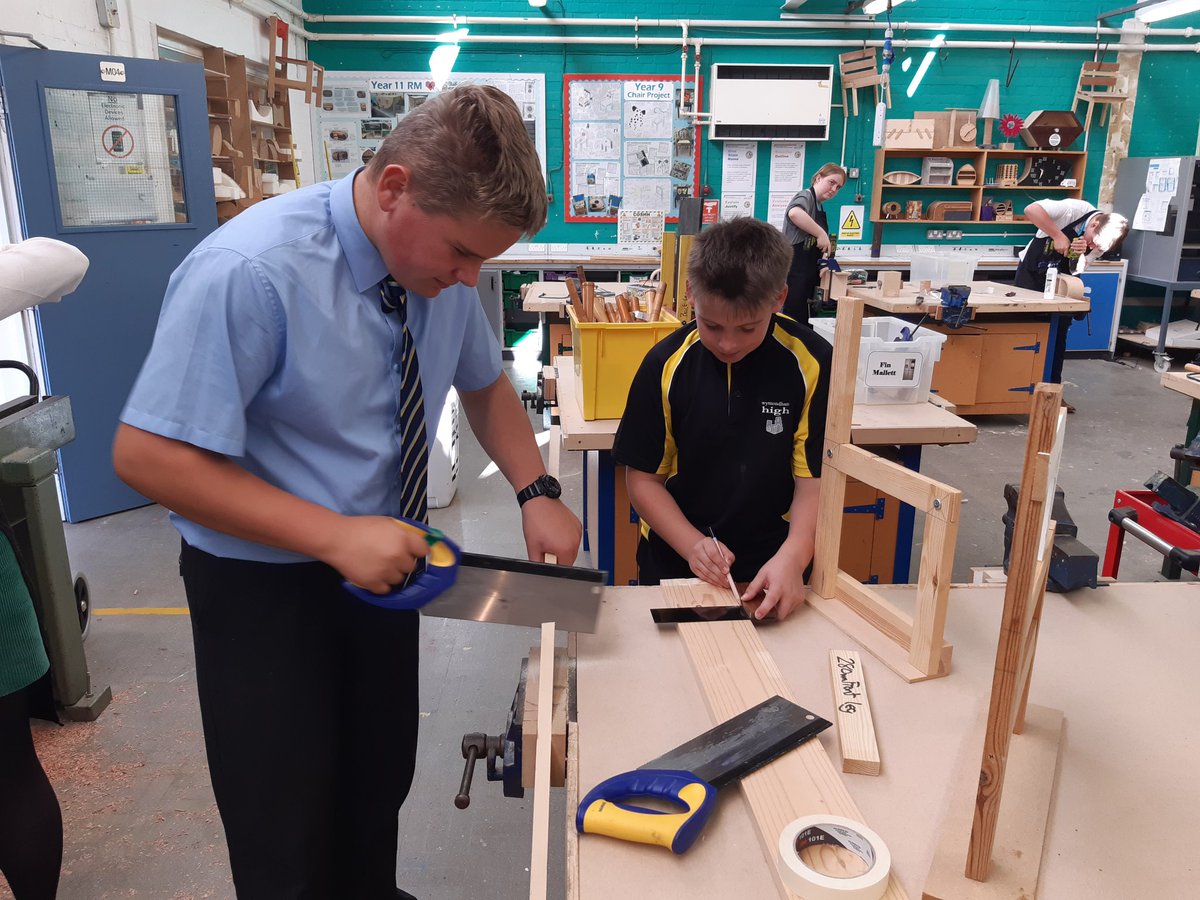 DTWymondhamHigh's tweet photo. @WyHighAcademy thanks to some wood donations from B&amp;Q the boys are busy creating chair designs! https://t.co/V1BCKEBqfO
