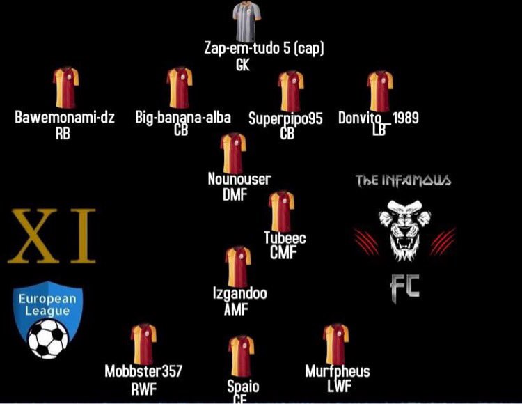 🏆European League 
⚽️ vs LES SUDISTES
📅 Friday 24 September 
⏰ 21h45 CET 
 ⚫️🔴 LET’S GO INFAMOUS 🔴⚫️
  <a href="/GalatasaraySK/">Galatasaray SK</a>  <a href="/Fenerbahce/">Fenerbahçe SK</a>  <a href="/Konami/">Konami</a> #PES2021