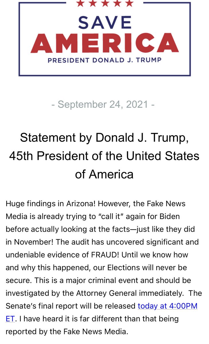 BorisEP's tweet photo. 🚨 BREAKING from President Trump  on the Arizona Audit 🚨 

#Decertify https://t.co/QvUlmDDeUr