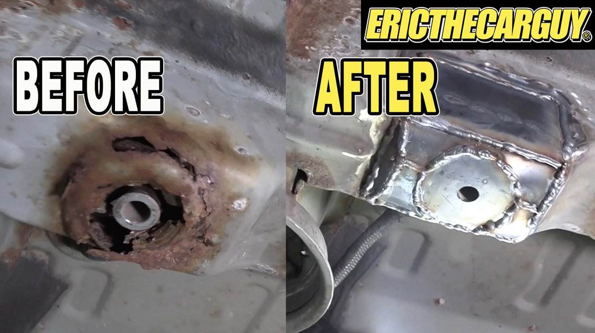 EricTheCarGuy's tweet photo. It’s a lot of work to secure one bolt, but it’s an important bolt. Check out today’s video for info on how to repair structural rust damage. #etcgvideo #etcghackhawk #hondapilot #rustrepair #fabrication #rust https://t.co/EOzpJDfO4L https://t.co/71vkuRCvKB