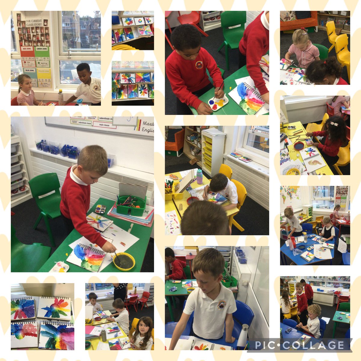 STY2Wolfpack's tweet photo. We experimented mixing primary colours to create colour wheels and the results were fantastic. #colour #colourwheel #art #experiment https://t.co/LkUV31Nn6W