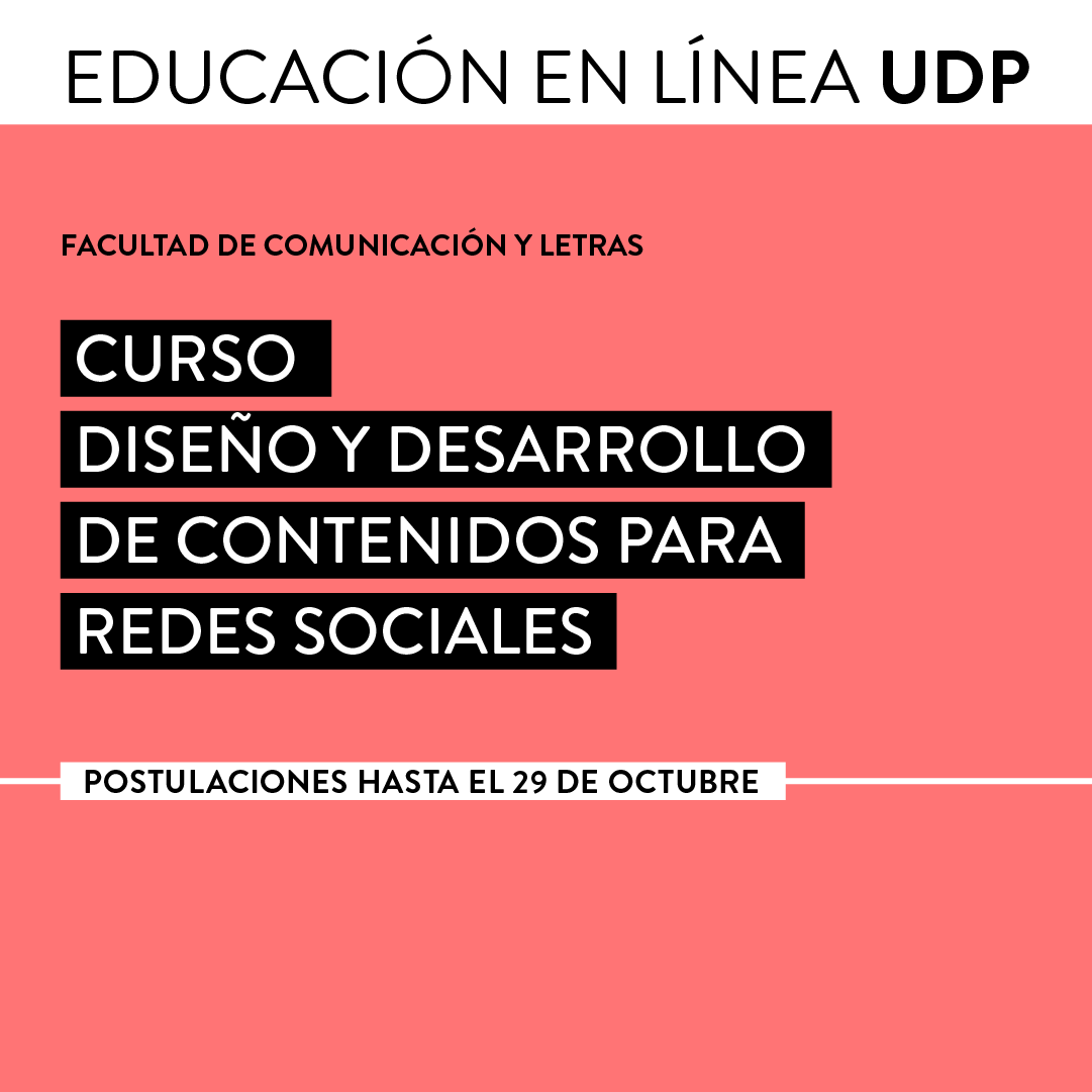 comyletrasudp's tweet photo. ¡𝐍𝐔𝐄𝐕𝐀 𝐅𝐄𝐂𝐇𝐀! Hasta el 29 de octubre se extendió el plazo para postular a una nueva versión del curso online "Diseño y desarrollo de contenidos para Redes Sociales", que imparte nuestra Facultad✔️

Conoce más y postula acá: https://t.co/eRDc6HTVOO https://t.co/CQzw1zxm83
