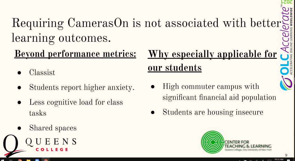 StaciAGilpin's tweet photo. “Shifting Towards a #CamerasOff Paradigm” @RachelStern #OLCAccelerate Thank you for the information (image 1) and tools/strategies to support a way forward (image 2). #pedagogyofkindness https://t.co/1m0jDop0Lf