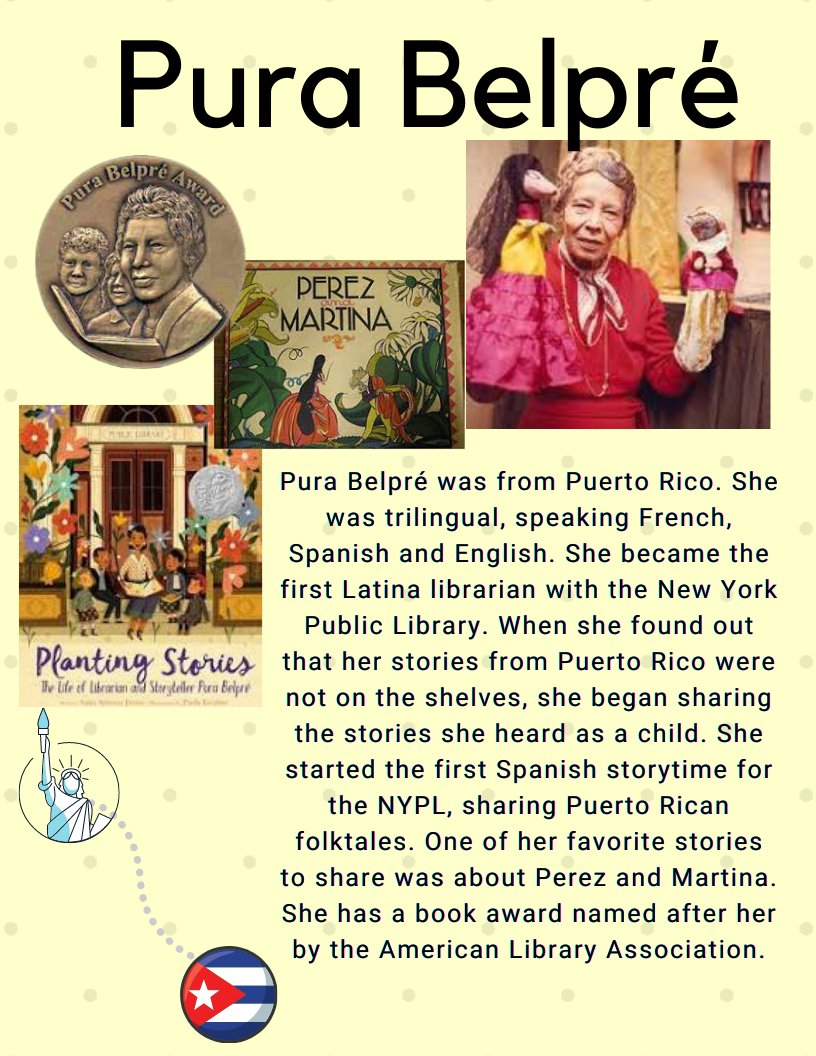 Have you heard about the amazing Pura Belpré? She was the first Latina librarian for the New York Public Library. She brought many Puerto Rican folktales to her patrons and many others. Read Planting Stories: The Life of Librarian and Storyteller Pura Belpré to learn more.
