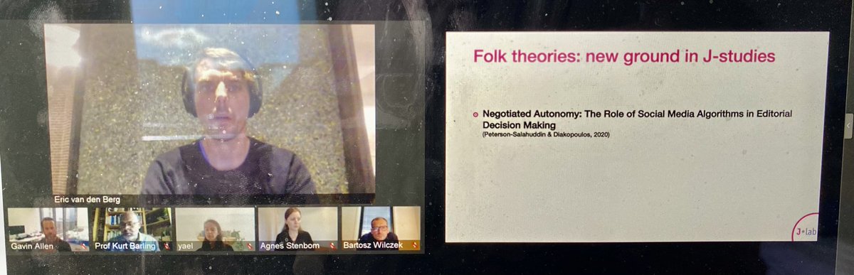 VanDerLubben's tweet photo. Ignorance is bliss? How journalists use AI-based tools in their research without considering the effects. #EricvanderBerg presenting paper in #FoJ2021 #Cardiff for #JLab #Utrecht https://t.co/EGHVkFoyZL