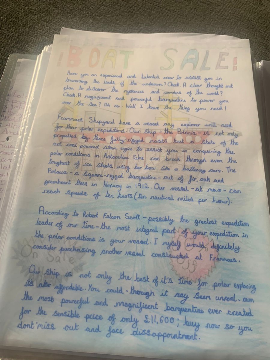 One of our year 6’s boat advertisement, inspired by Shackleton’s Journey! 🤩 #writing #year6 #Shackleton #explorers #primarywriting